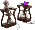 Brown End Tables Set of 2 with Charging Station N1604