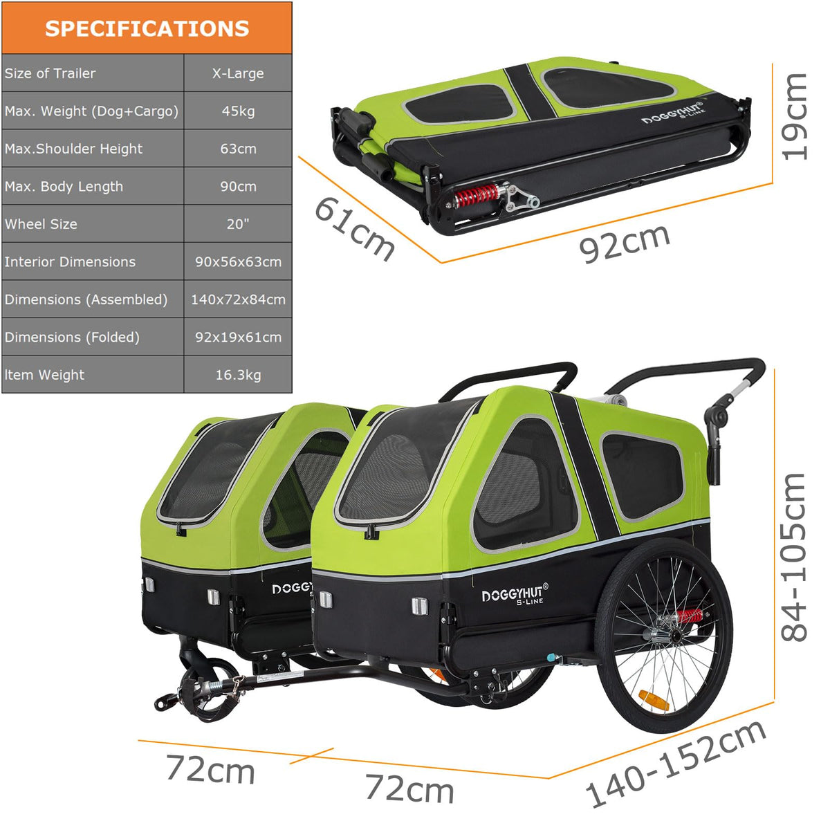 XL Pet Bike Trailer & Stroller with Suspension Wheels X917