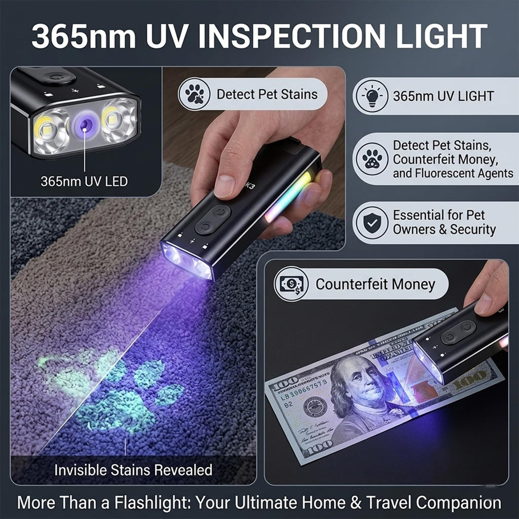 800 Lumens Rechargeable EDC Keychain Flashlight with UV & Red LED N579434