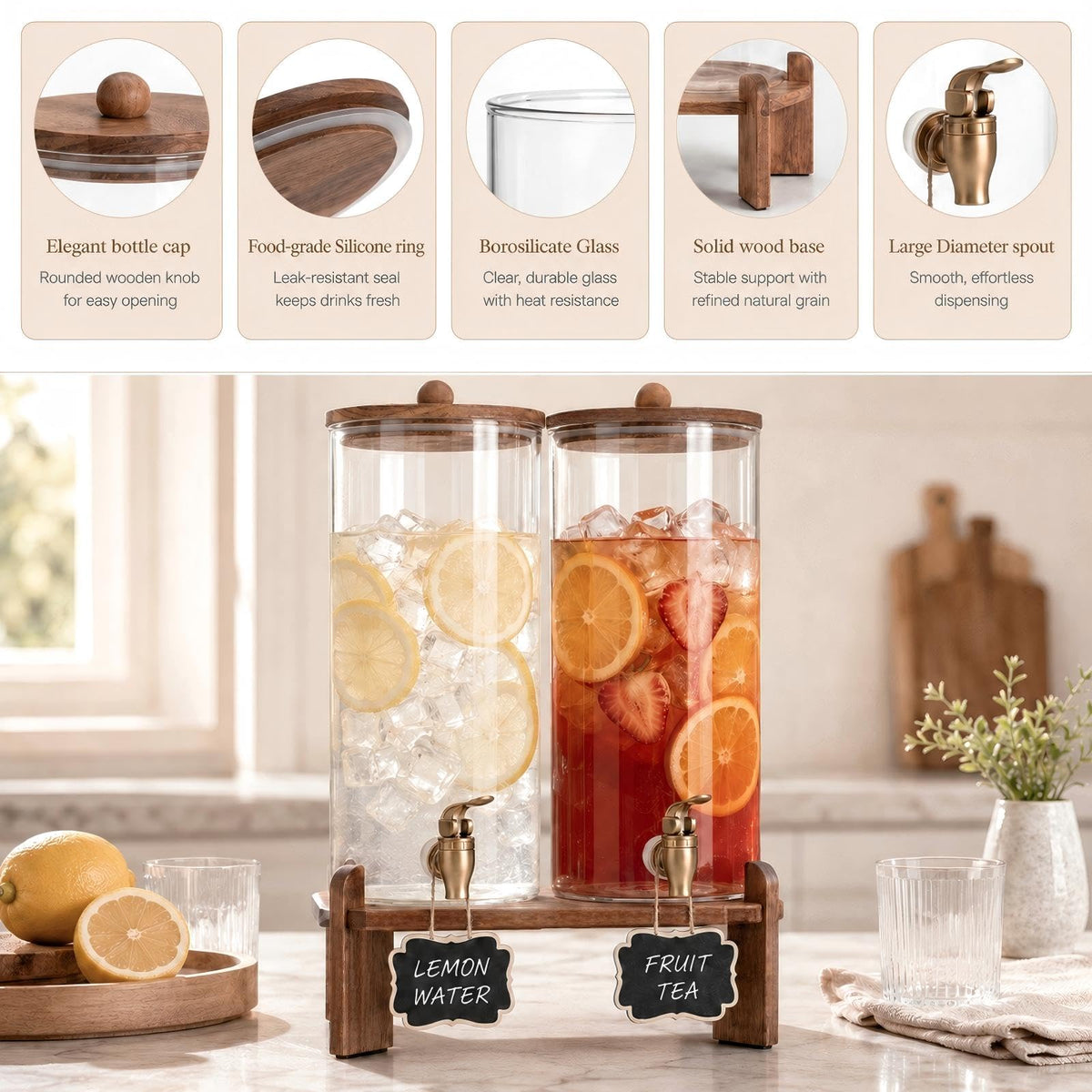 2 Pack 2 Gallon Glass Drink Dispenser with Spigot B1795