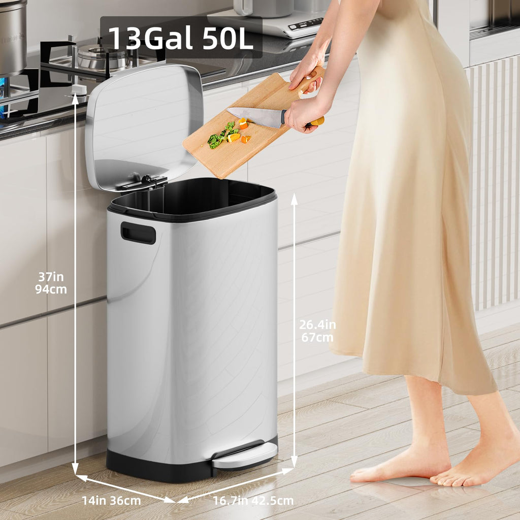 13 Gallon Stainless Steel Step Trash Can with Lid K68573