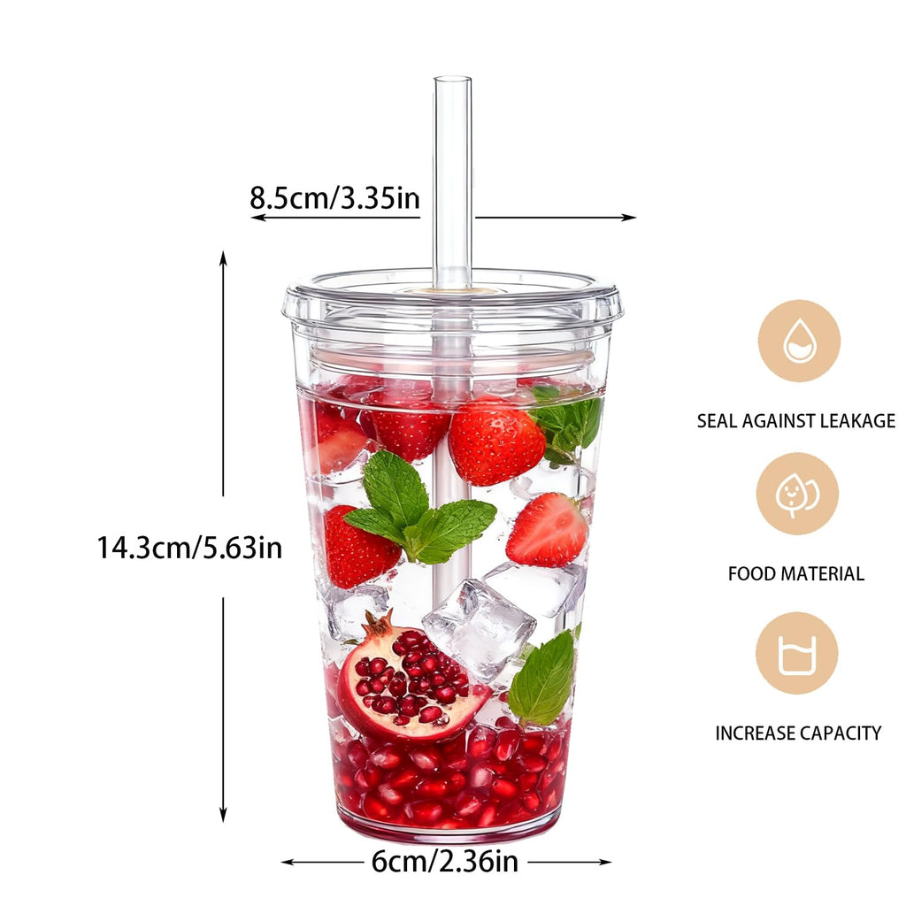 16 oz Plastic Tumbler Cup with Lid and Straw, 6 Pack S59604