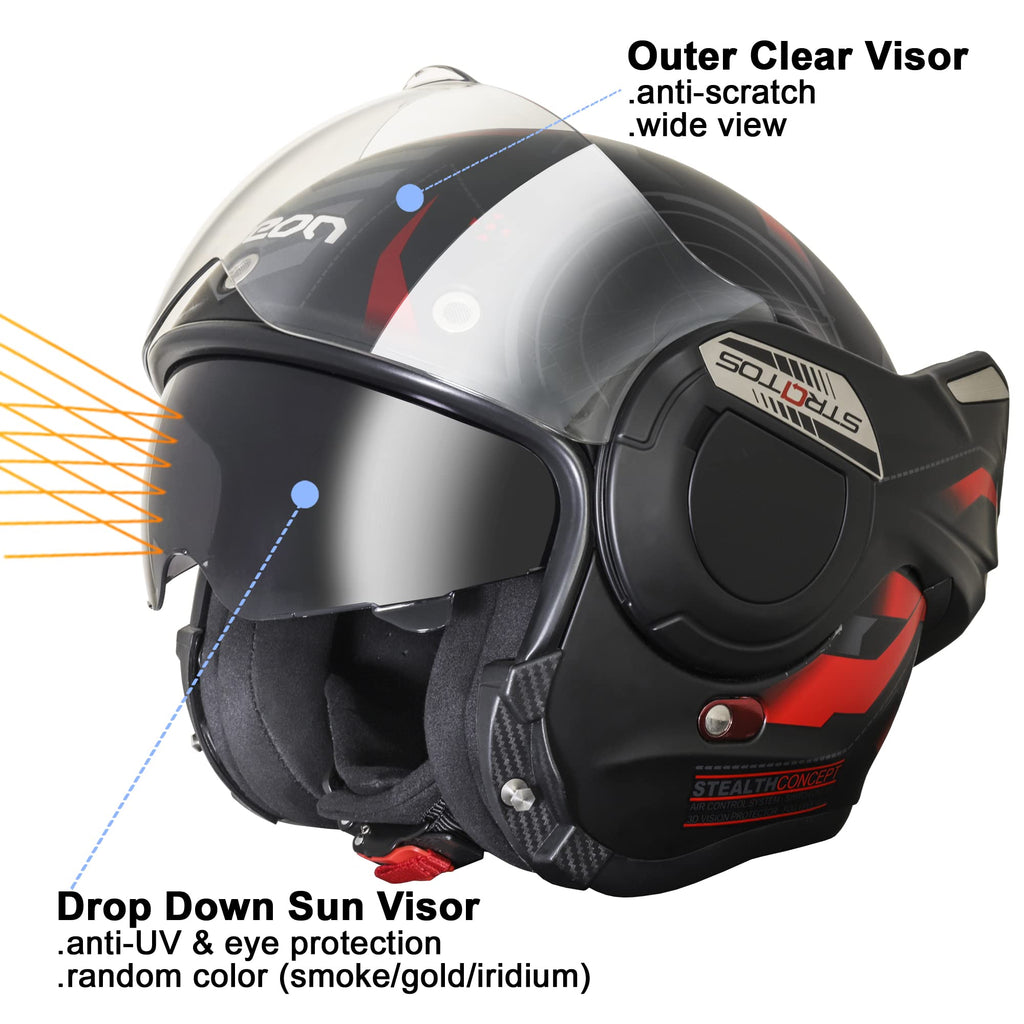 Full Face Motorcycle Helmet DOT Approved Modular with Anti-Fog Dual Visors X107223