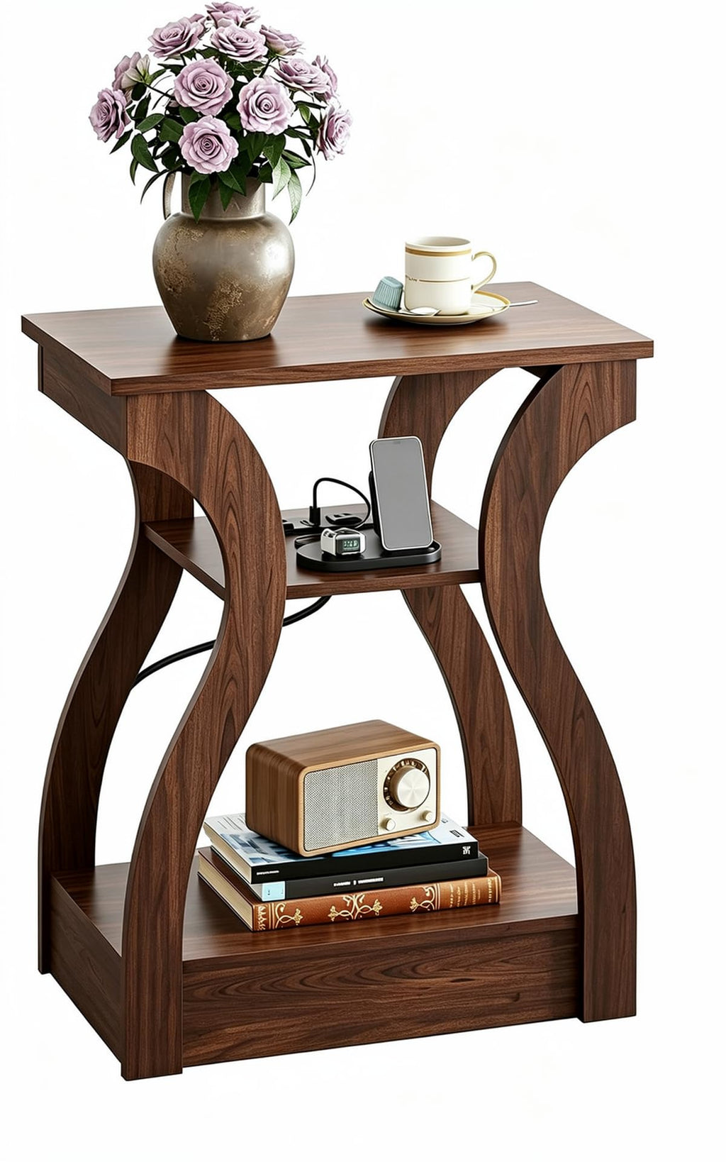 Brown End Tables Set of 2 with Charging Station N1604