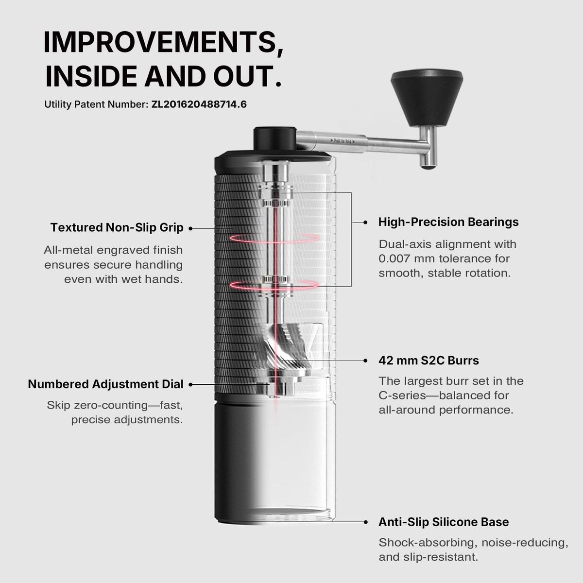 Manual Coffee Grinder with Conical Burr, Portable Hand Coffee Mill, Black W77305