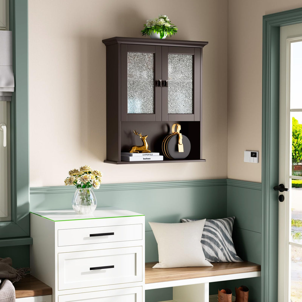 Wall Mount Medicine Cabinet with Tempered Glass Door D618
