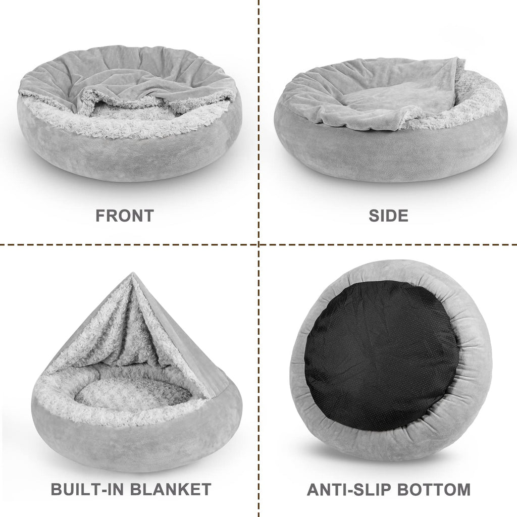 Hooded Blanket Donut Round Dog Bed 23 inch P502