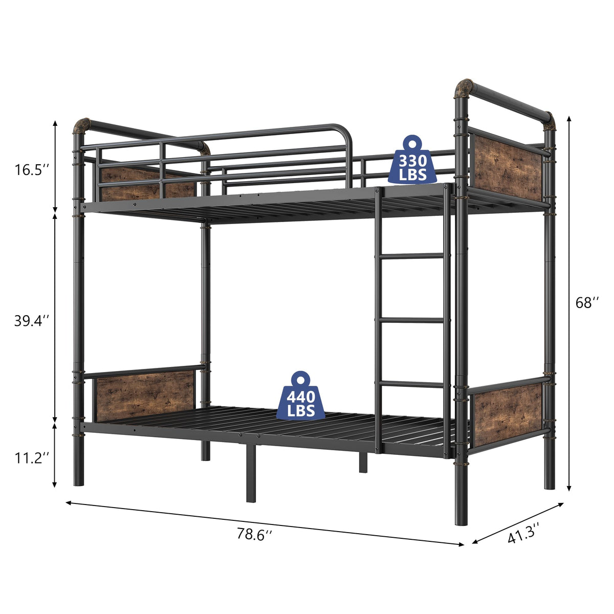 Twin Over Twin Metal Bunk Bed with Ladder and Guardrail A92031