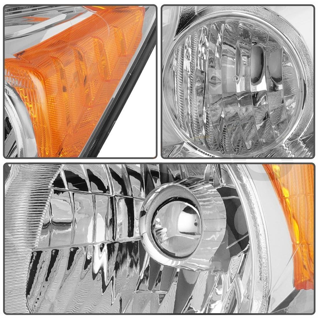 Halogen Headlight Assembly with Chrome Housing Amber Reflector D801551