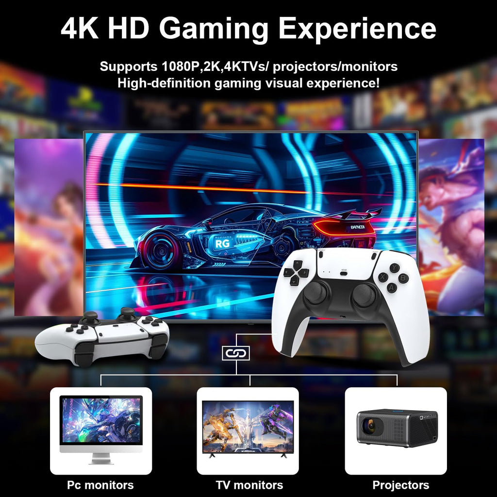 4K HDMI Retro Gaming Console with 64GB TF Card and 2.4G Wireless Controllers E58577