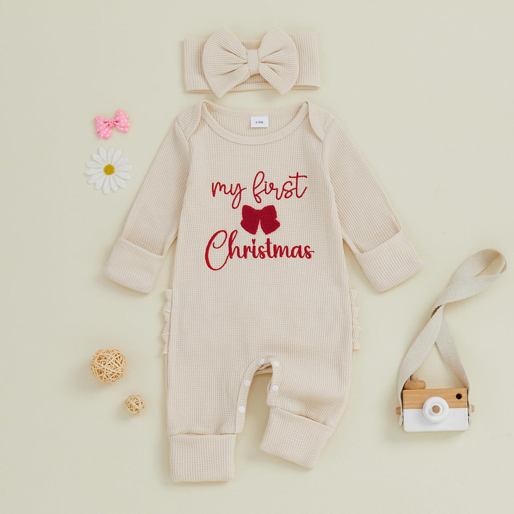 Baby Girl Long Sleeve Jumpsuit with Headband M6787