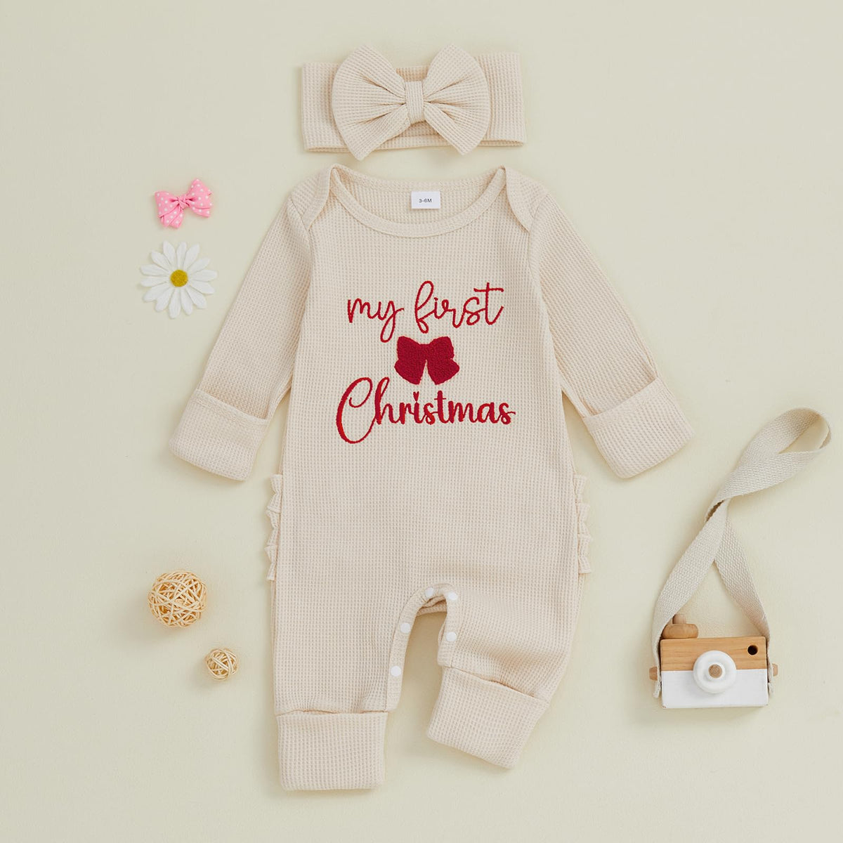 Baby Girl Long Sleeve Jumpsuit with Headband M6787