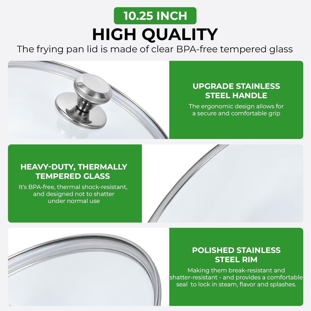 10.25 Inch Tempered Glass Lid with Stainless Steel Knob P899