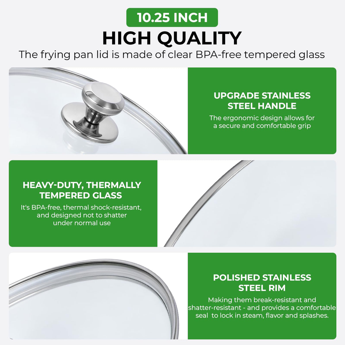 10.25 Inch Tempered Glass Lid with Stainless Steel Knob P899