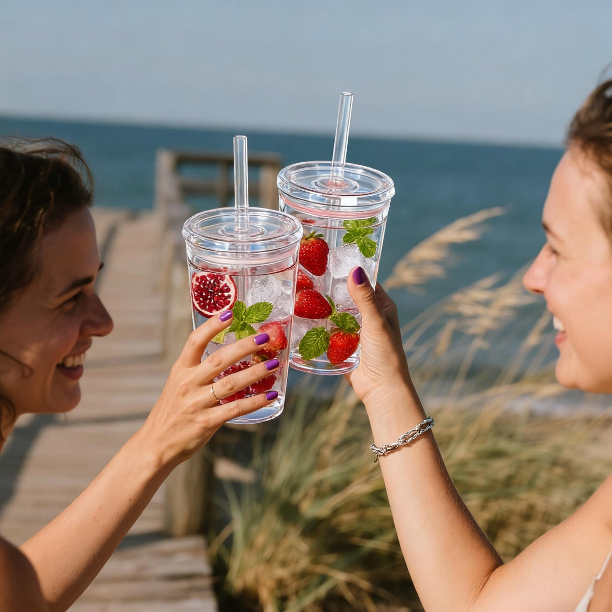 16 oz Plastic Tumbler Cup with Lid and Straw, 6 Pack S59604