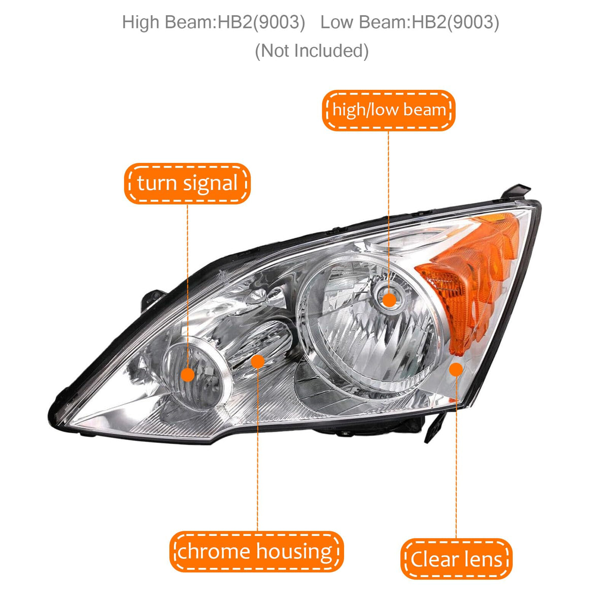 Halogen Headlight Assembly with Chrome Housing Amber Reflector D801551