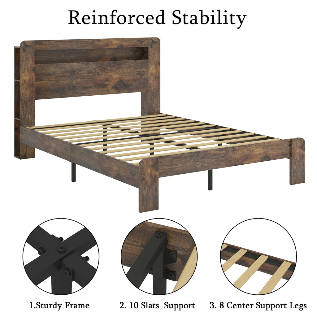 Full Size Dark Brown Wood Platform Bed Frame with Storage Z9447
