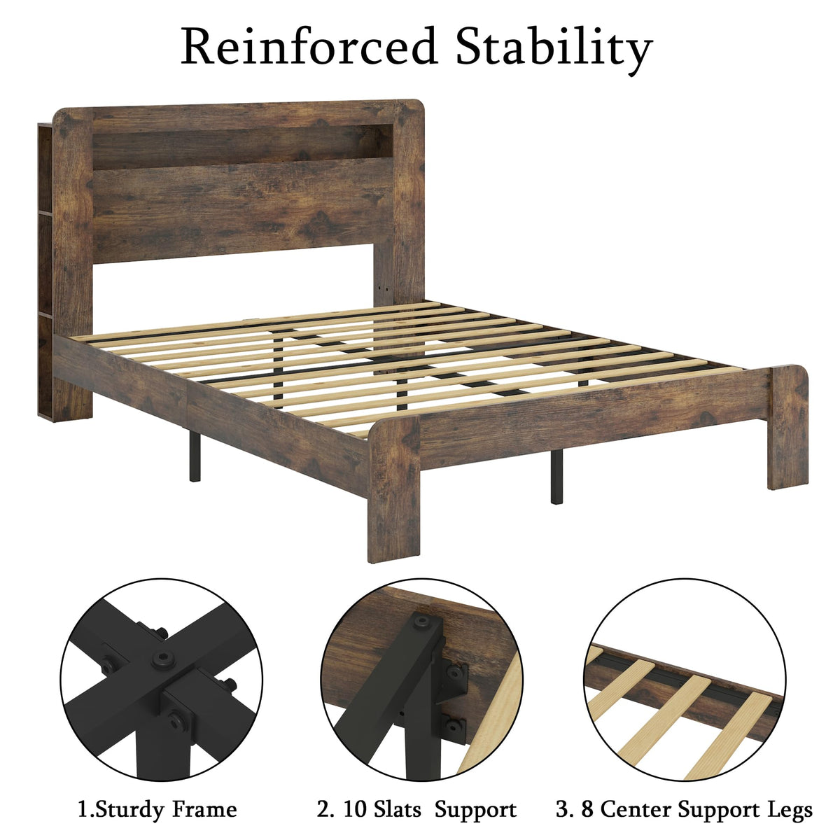 Full Size Dark Brown Wood Platform Bed Frame with Storage Z9447