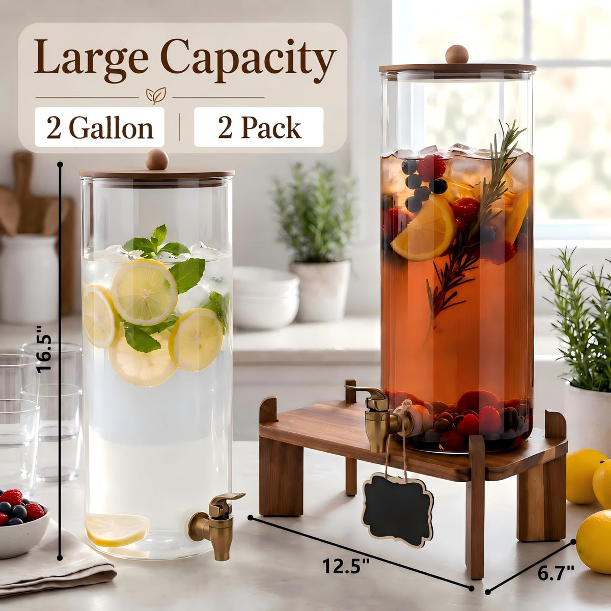 2 Pack 2 Gallon Glass Drink Dispenser with Spigot B1795