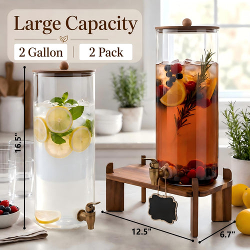 2 Pack 2 Gallon Glass Drink Dispenser with Spigot B1795