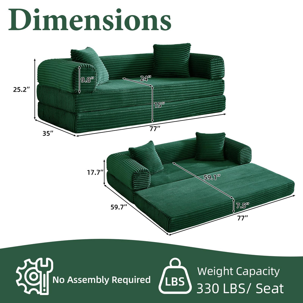 Green Corduroy Convertible Futon Sofa Bed A414