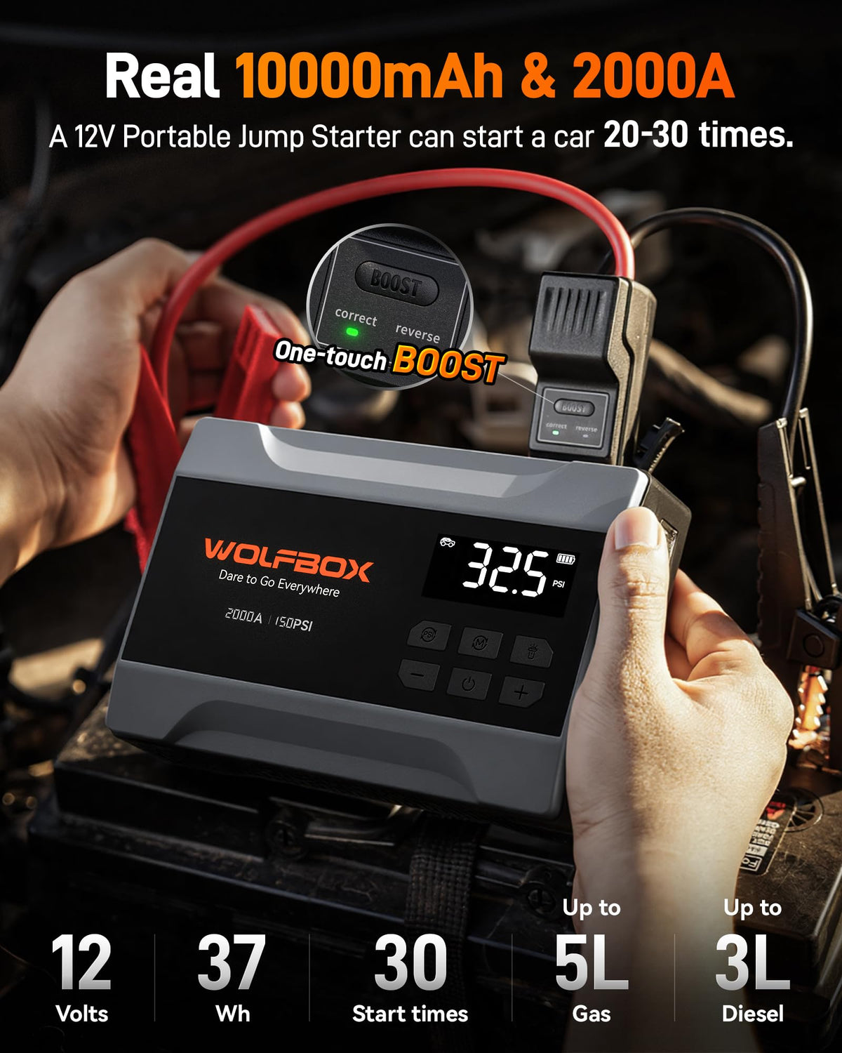 2000A Portable 12V Jump Starter with Air Compressor G620