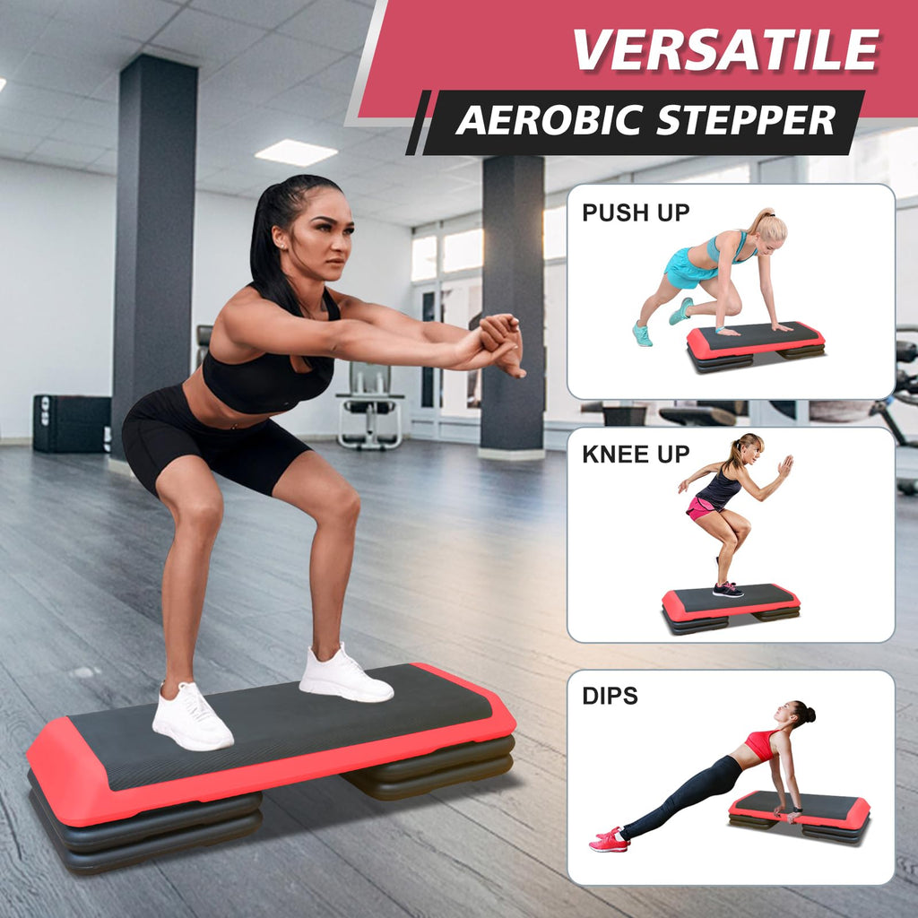 43'' Adjustable Aerobic Exercise Step Platform with 4 Stackable Risers E775298