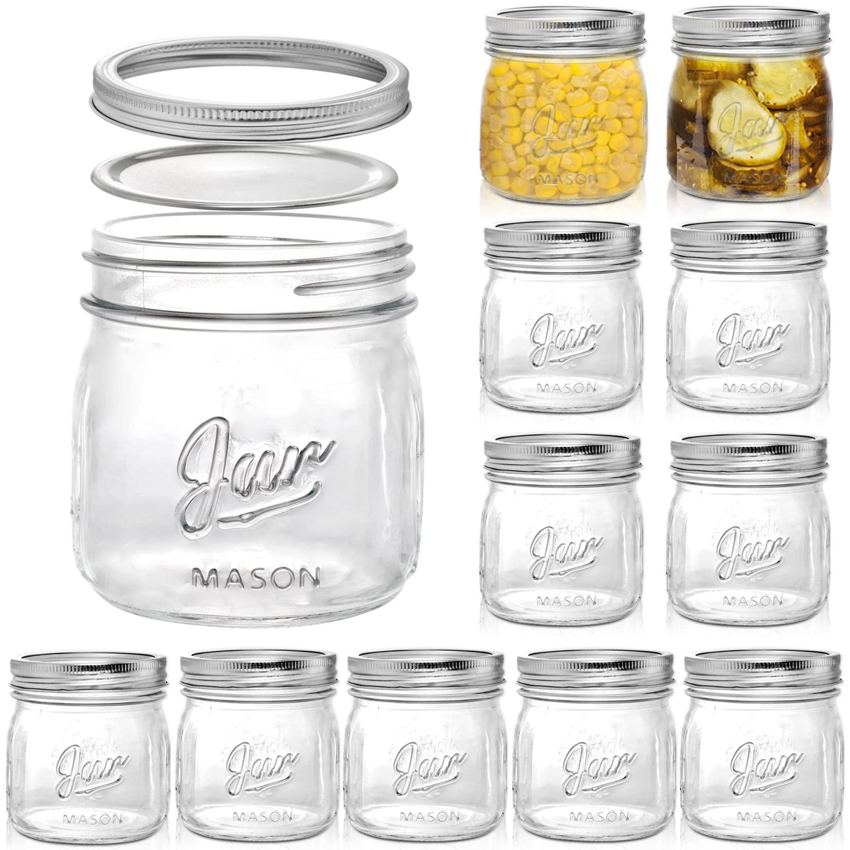 12 Pack 16 Oz Wide Mouth Glass Mason Jars D42326