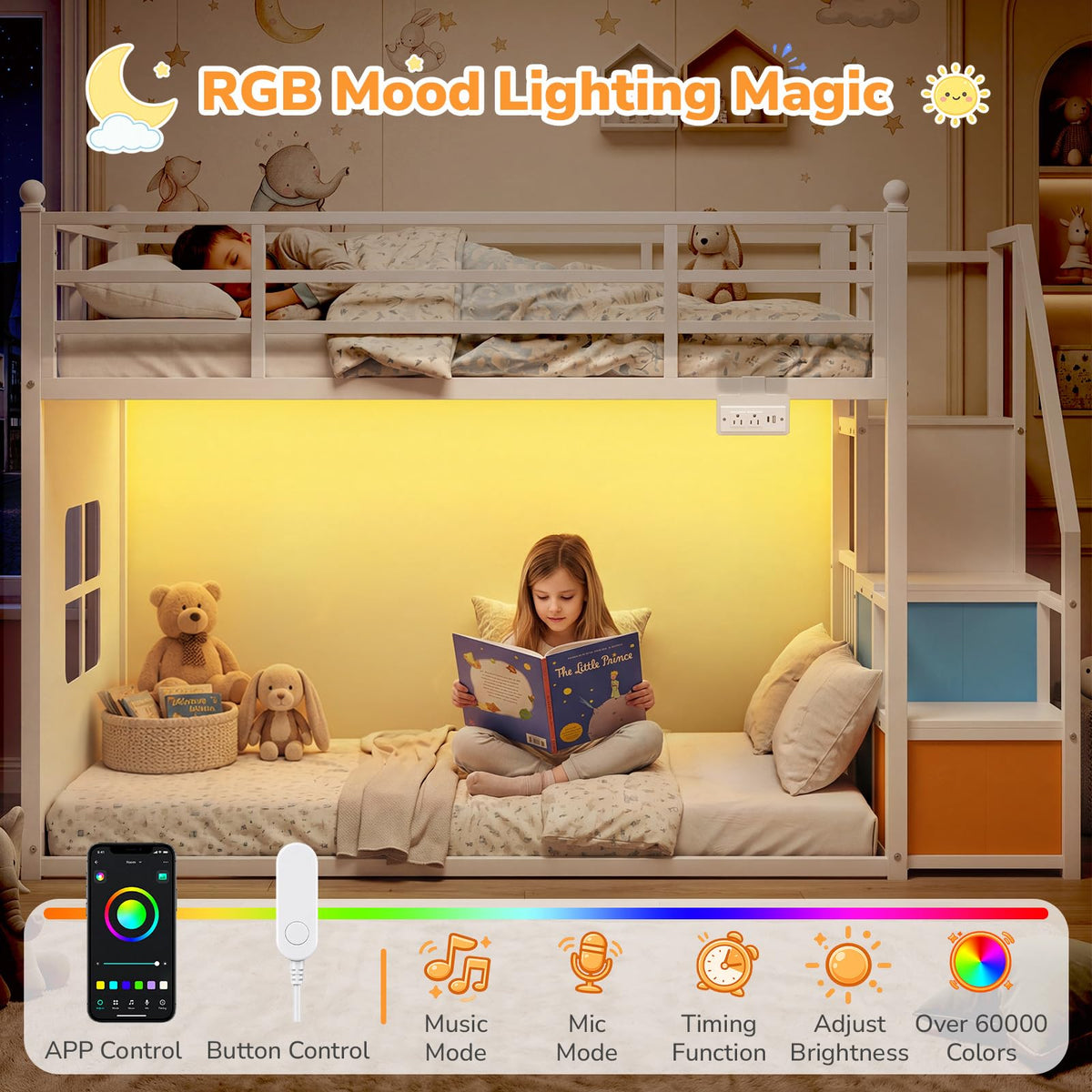 White Twin Over Twin Bunk Bed with Stairs and 3 Storage Drawers R50897