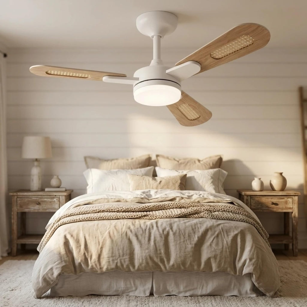 42 inch White Flush Mount Ceiling Fan with Lights and Remote A262946