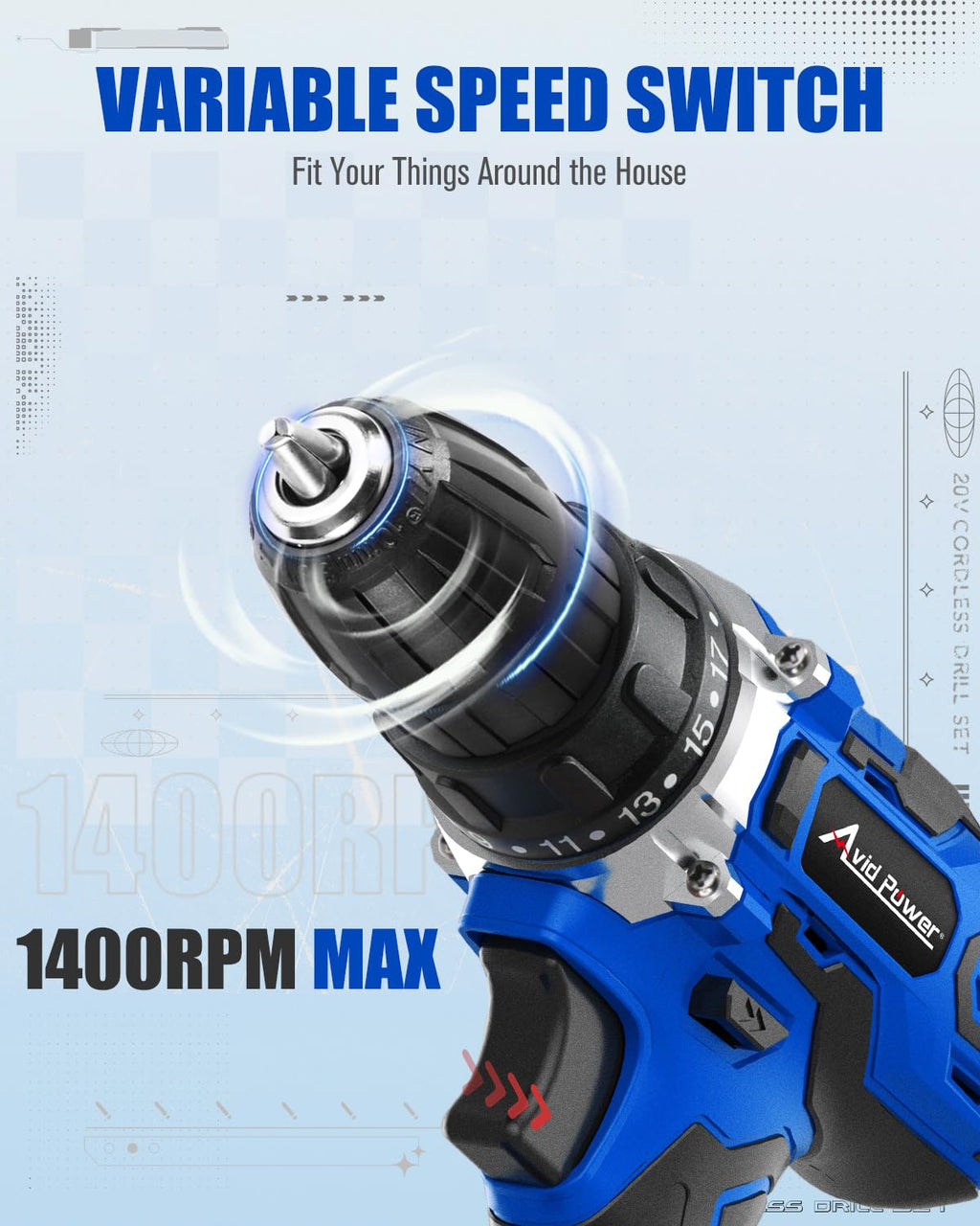 20V Cordless Drill Set with Battery and Charger A3125