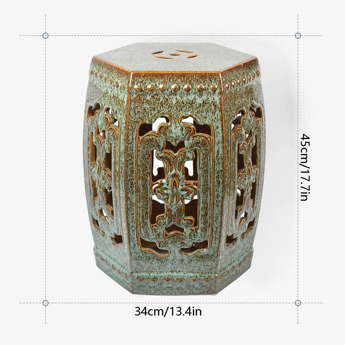 Ceramic Garden Stool Hexagonal Hollow Porcelain Drum Stool L4172