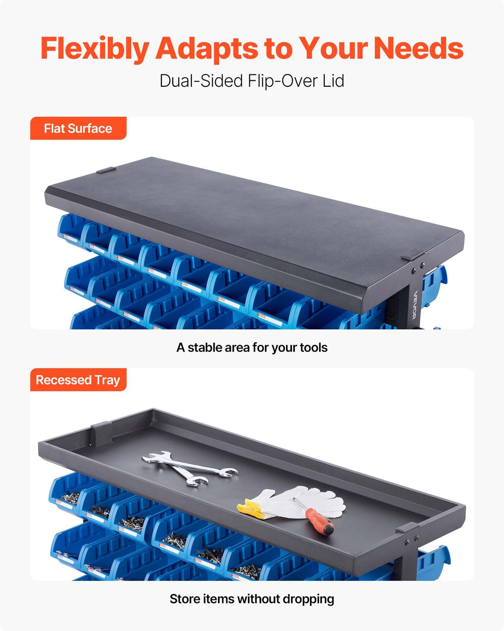 7-Tier Double-Sided Rolling Bin Storage Rack with 94 Plastic Bins J35302