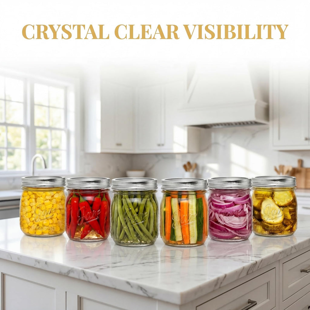 12 Pack 16 Oz Wide Mouth Glass Mason Jars D42326