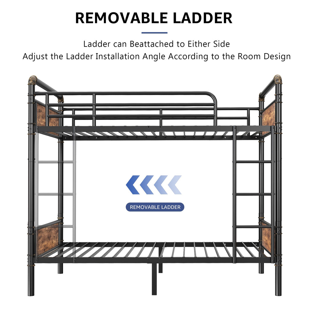 Twin Over Twin Metal Bunk Bed with Ladder and Guardrail A92031