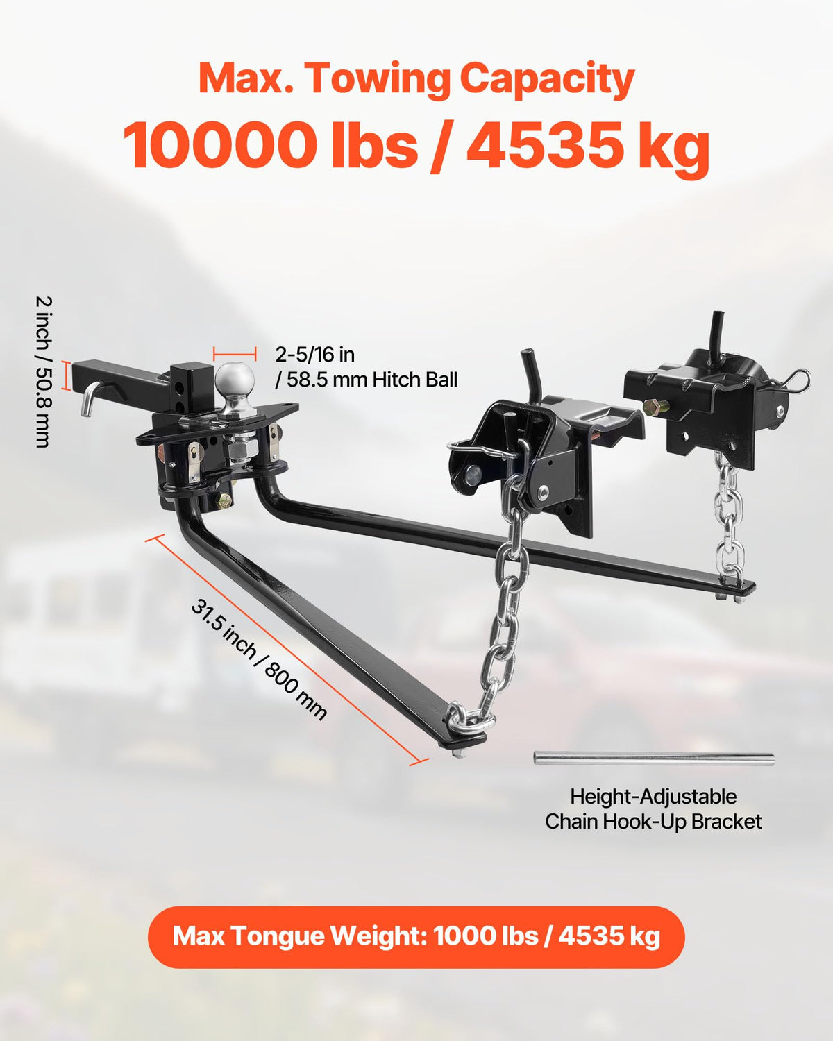 10000 lbs Weight Distribution Hitch with 2 in Shank and 2-5/16 in Ball J55048