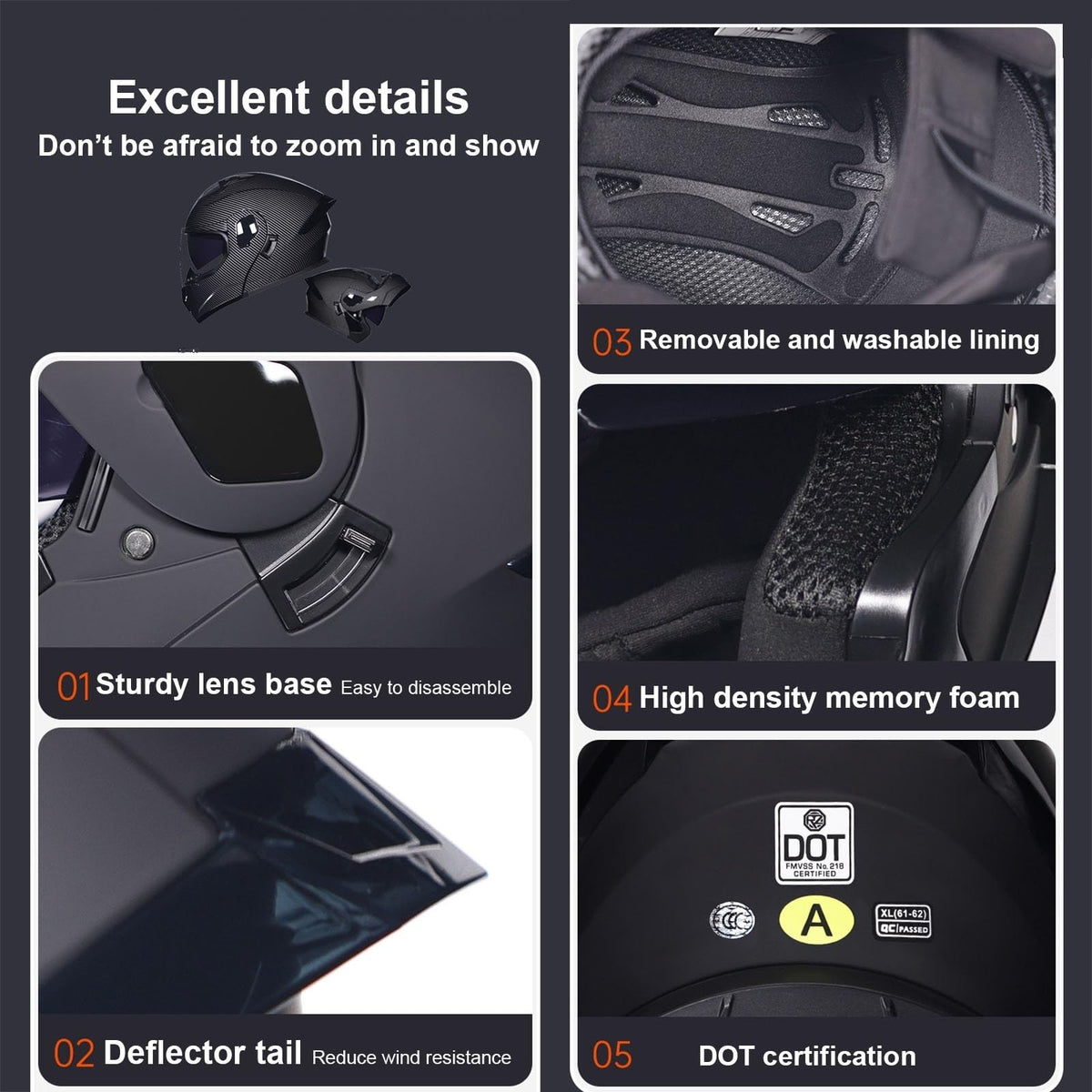 DOT Approved Full Face Flip up Anti-Fog Double Visor Motorcycle Helmet C696