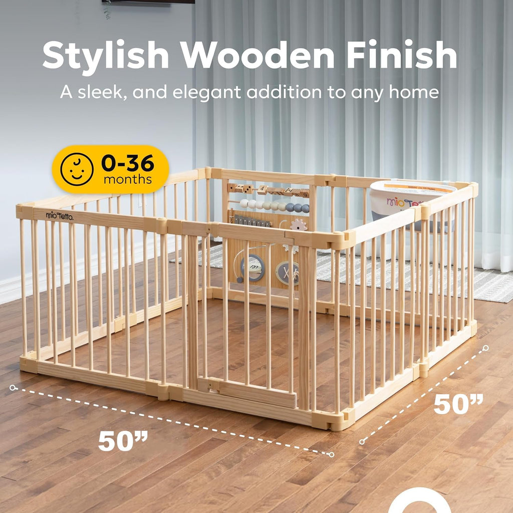 Foldable Wooden Baby Playpen with Gate N13614