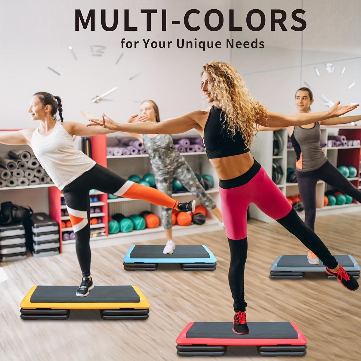 43'' Adjustable Aerobic Exercise Step Platform with 4 Stackable Risers E775298