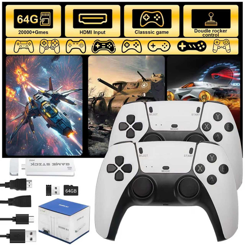 4K HDMI Retro Gaming Console with 64GB TF Card and 2.4G Wireless Controllers E58577