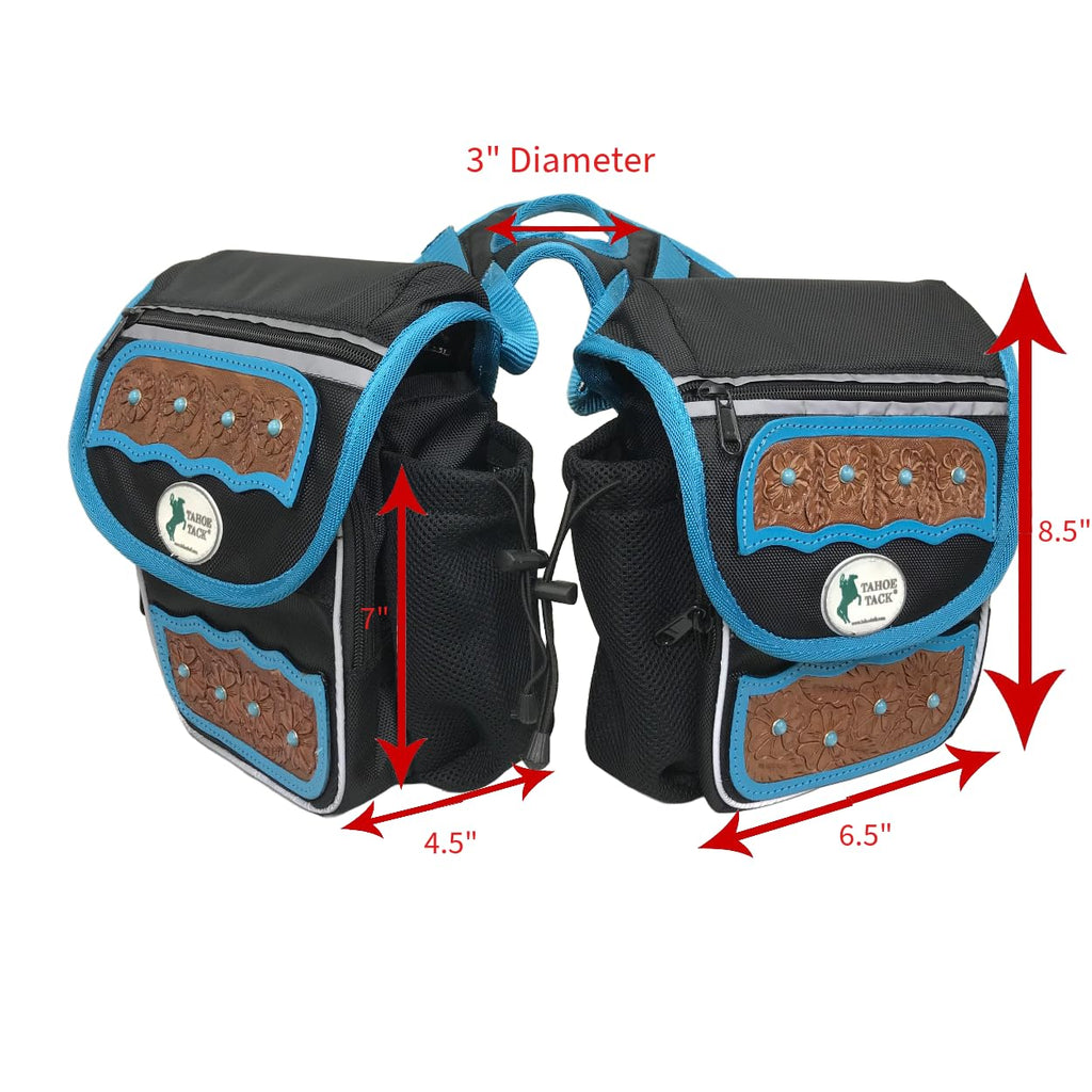 Turquoise Flower 1680D Nylon Western Horn Storage Bag with Hand Tooled Leather Accents M87265