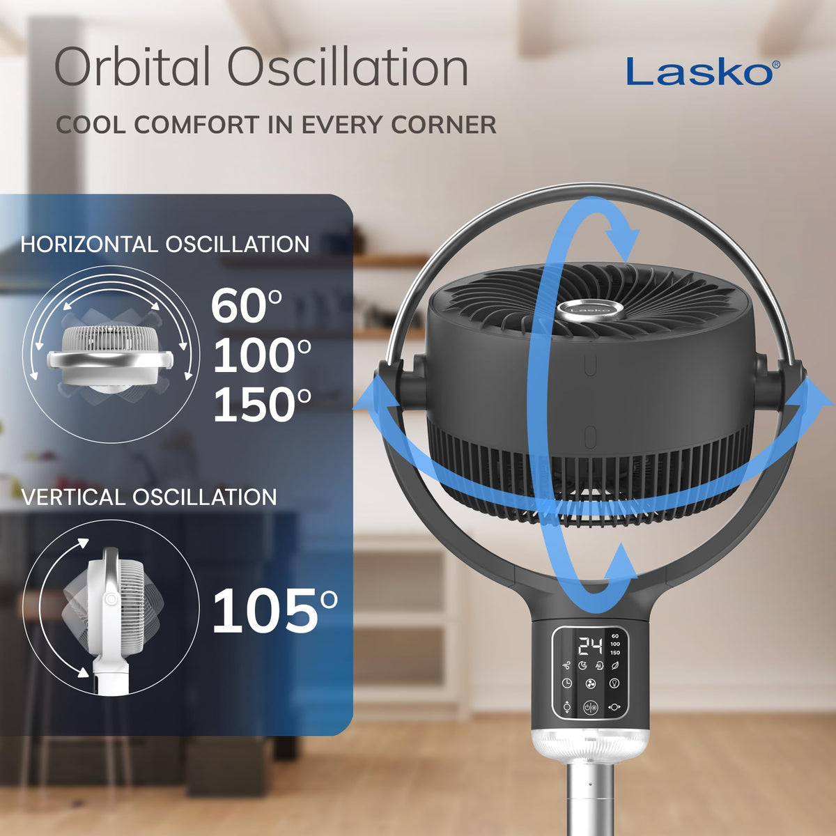 Pedestal Fan with Remote Control, Adjustable Height, Night Light, Gray A4000