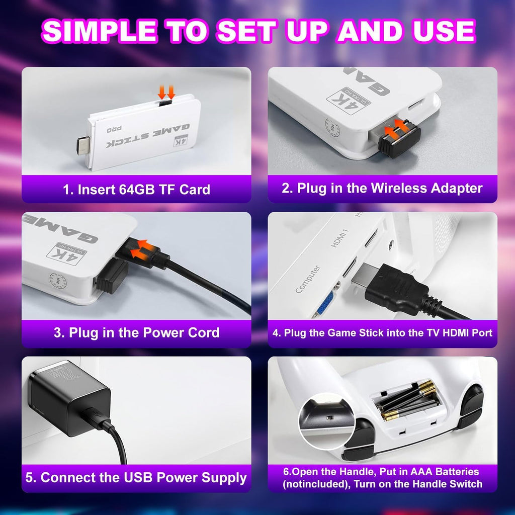 4K HDMI Retro Gaming Console with 64GB TF Card and 2.4G Wireless Controllers E58577