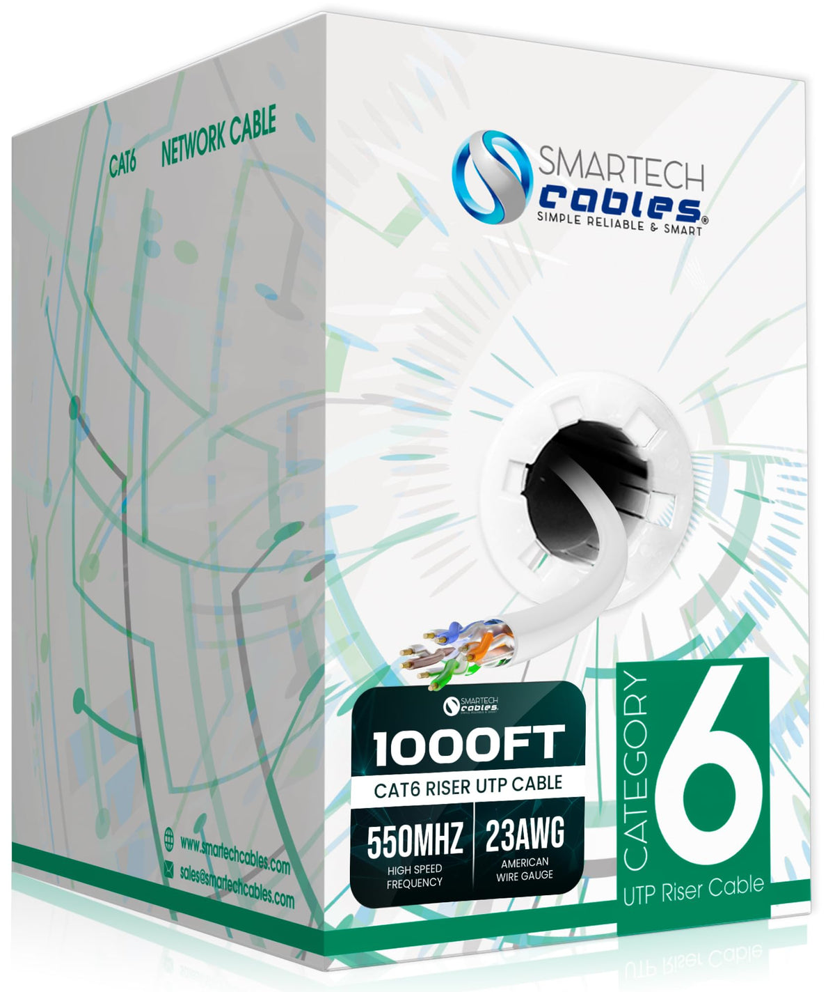 Cat 6 Ethernet Cable 1000ft 23AWG UTP 4-Pairs White S1660