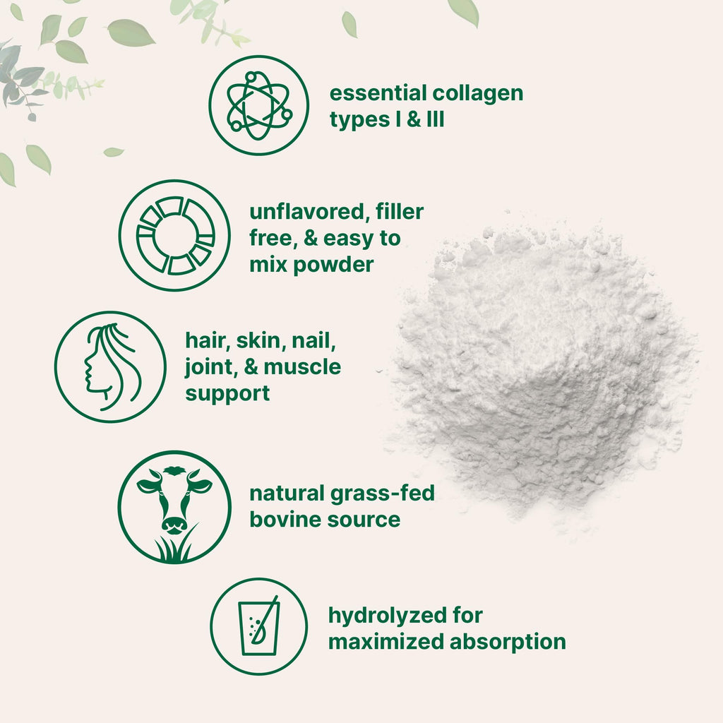 Hydrolyzed Collagen Peptides Powder, 1 lb Unflavored Type I & III M870459