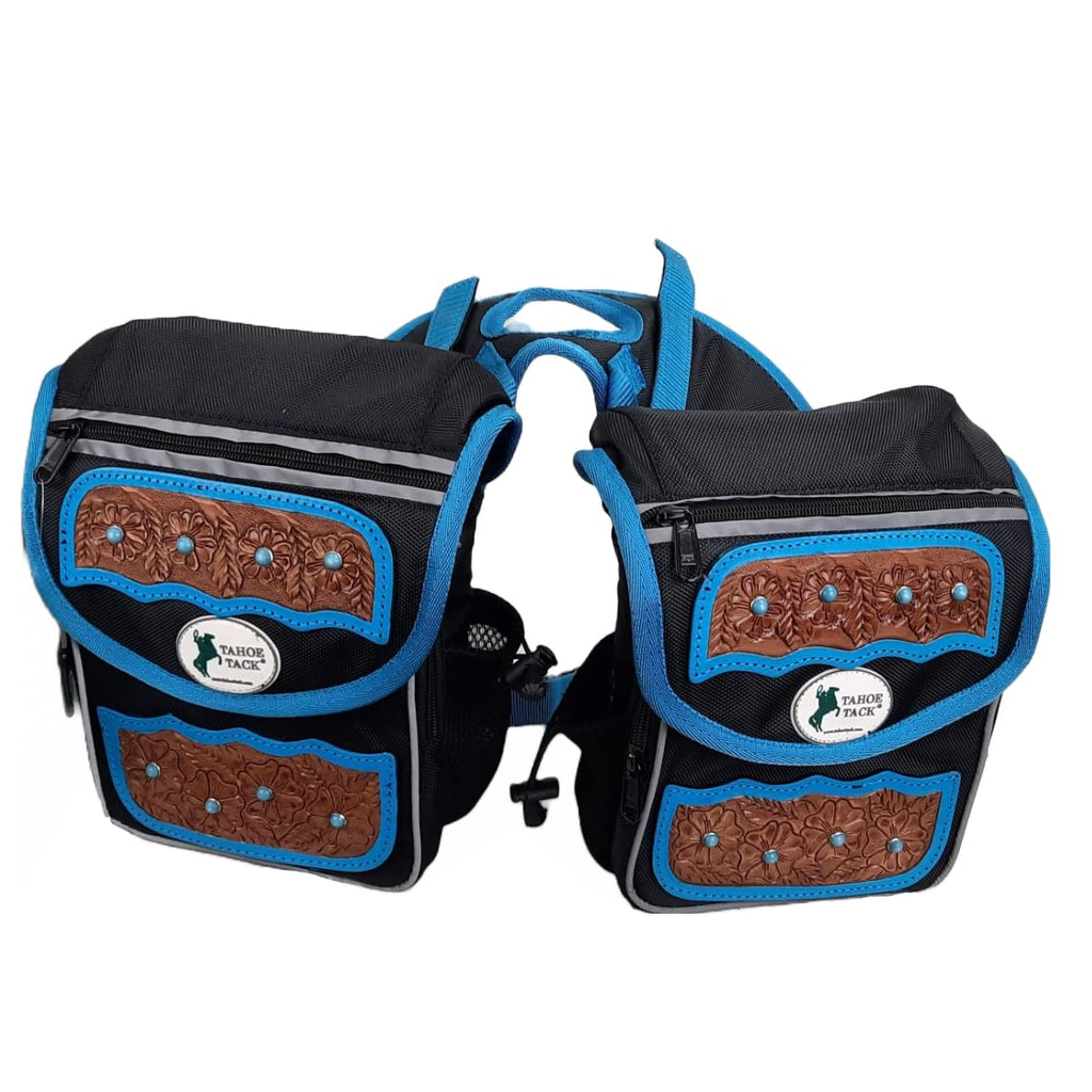 Turquoise Flower 1680D Nylon Western Horn Storage Bag with Hand Tooled Leather Accents M87265