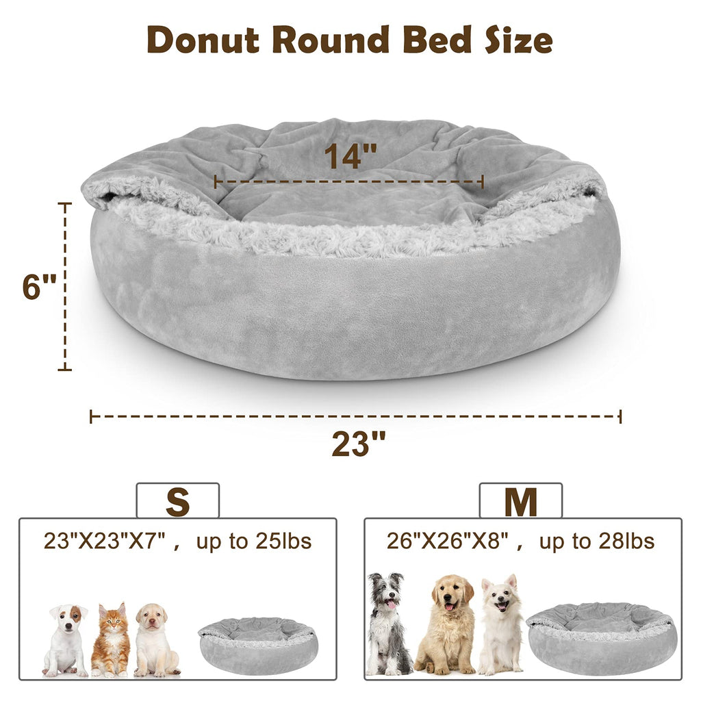 Hooded Blanket Donut Round Dog Bed 23 inch P502