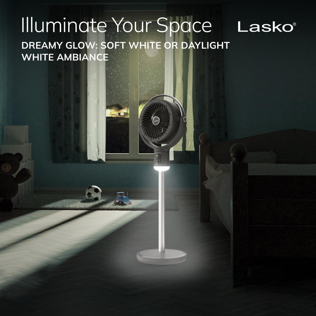 Pedestal Fan with Remote Control, Adjustable Height, Night Light, Gray A4000