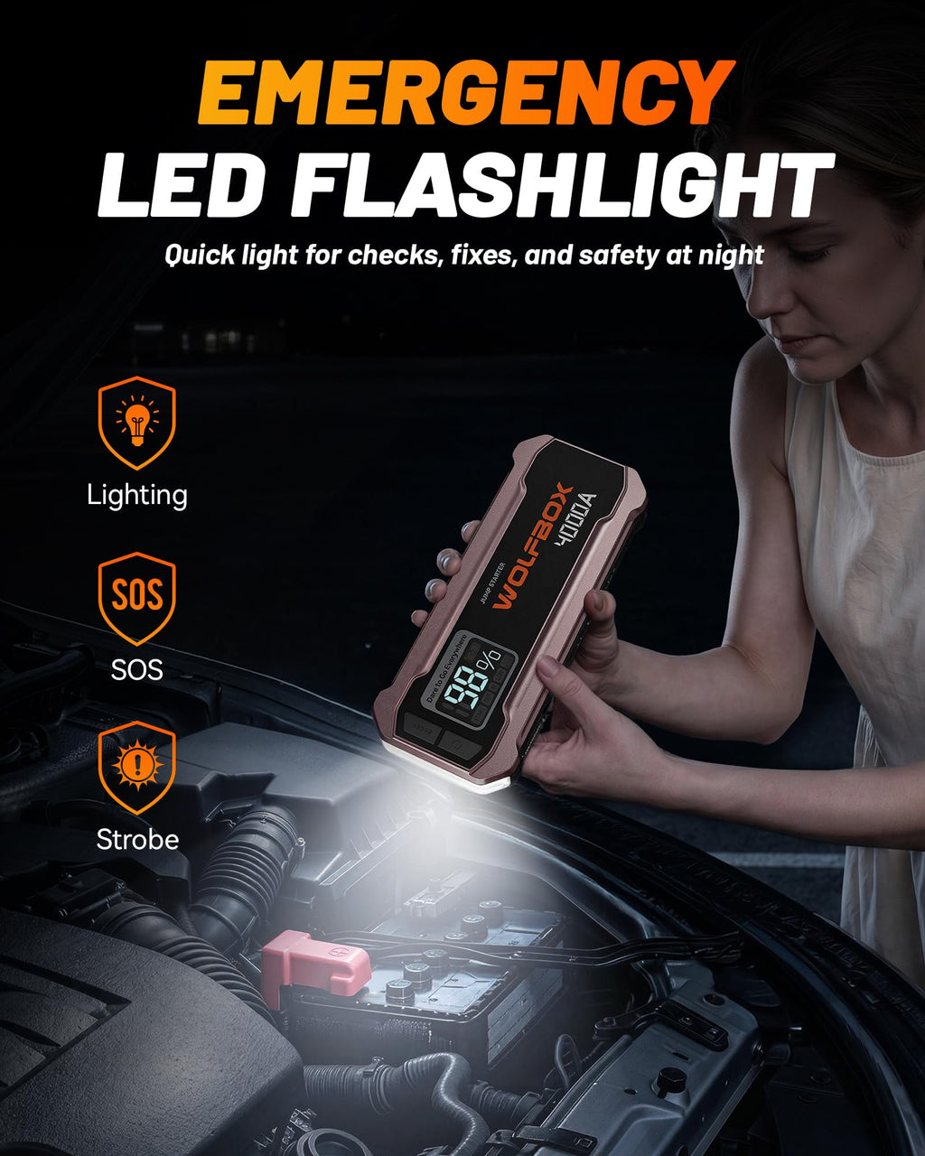 12V Pink Portable Car Jump Starter with 65W Quick Charger F754