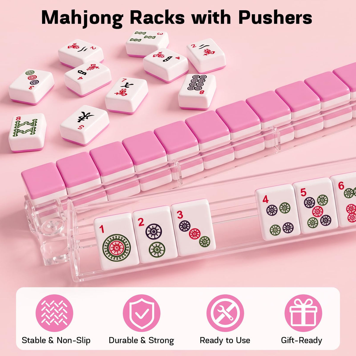 Clear Acrylic Mahjong Racks with Pushers Set of 4 D958